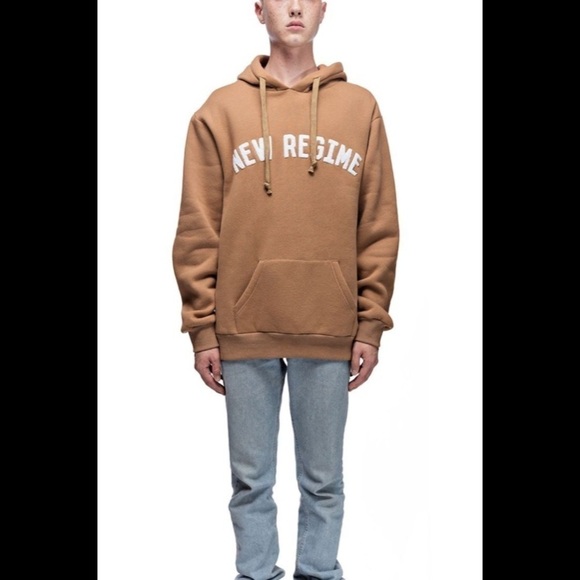 atelier new regime sweatshirt hooded campus size L tan white logo unisex - Picture 1 of 12